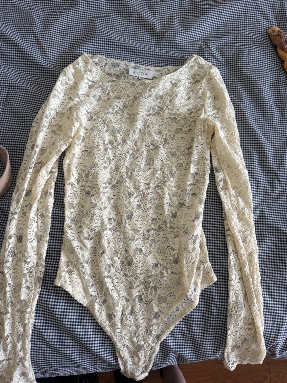 Vici Cream Lace Long Sleeve Sheer Bodysuit